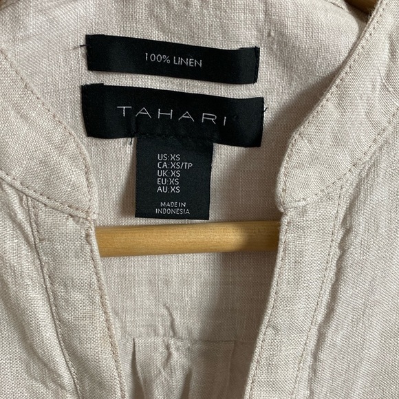 Tahari Linen V Neck Button Roll Up Sleeve Tunic Size XS - Picture 2 of 7